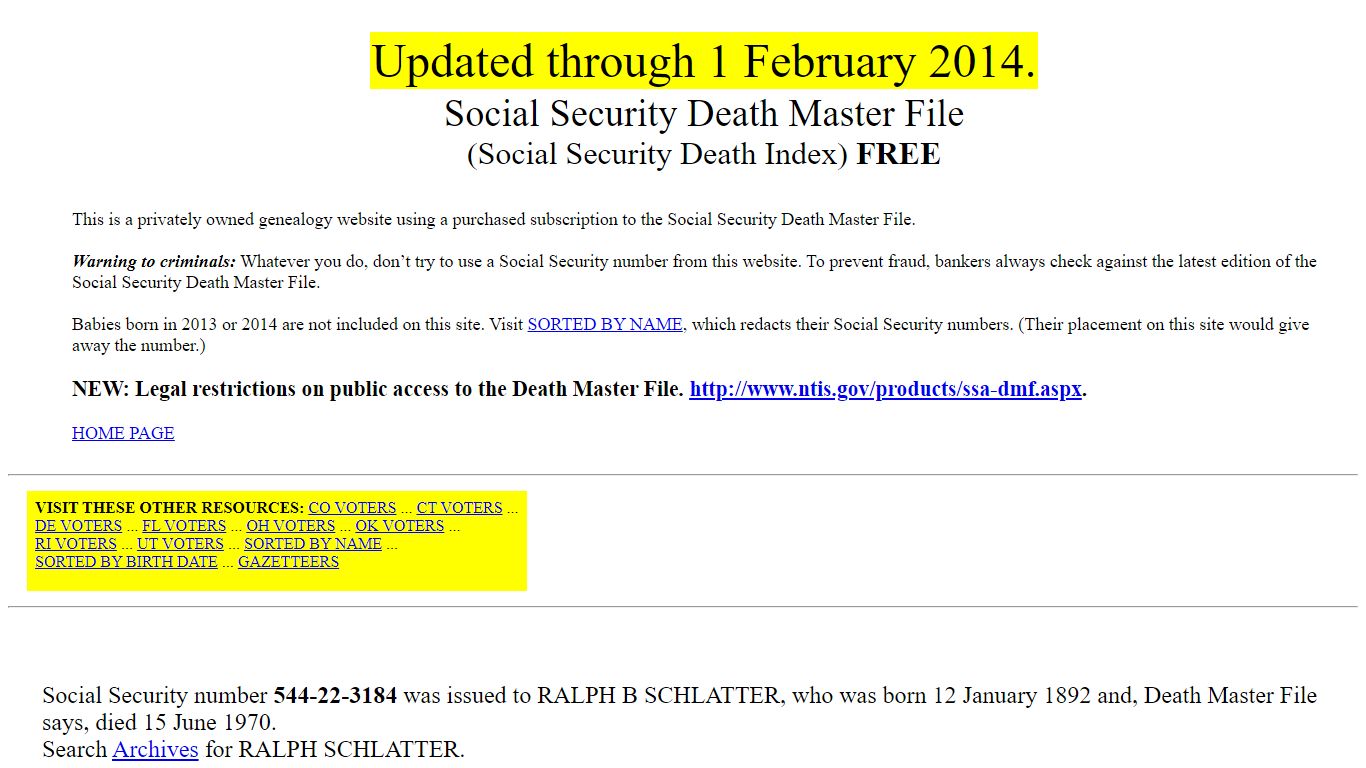 Social Security Death Master File, free - ssdmf.info